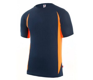VELILLA V5501 - Two-tone technical T-shirt Navy / Fluo Orange